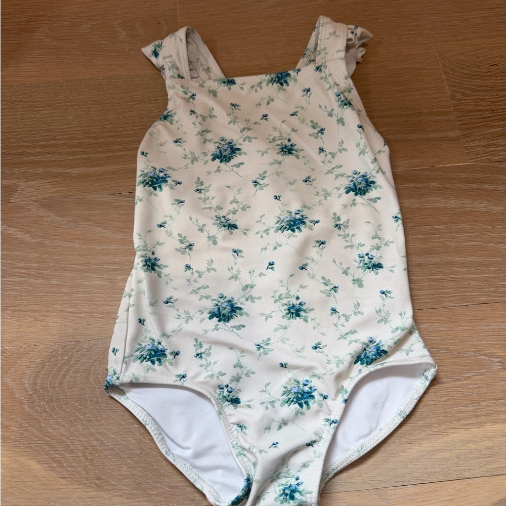 Minnow Floral Blue and White Kids Swim One Piece